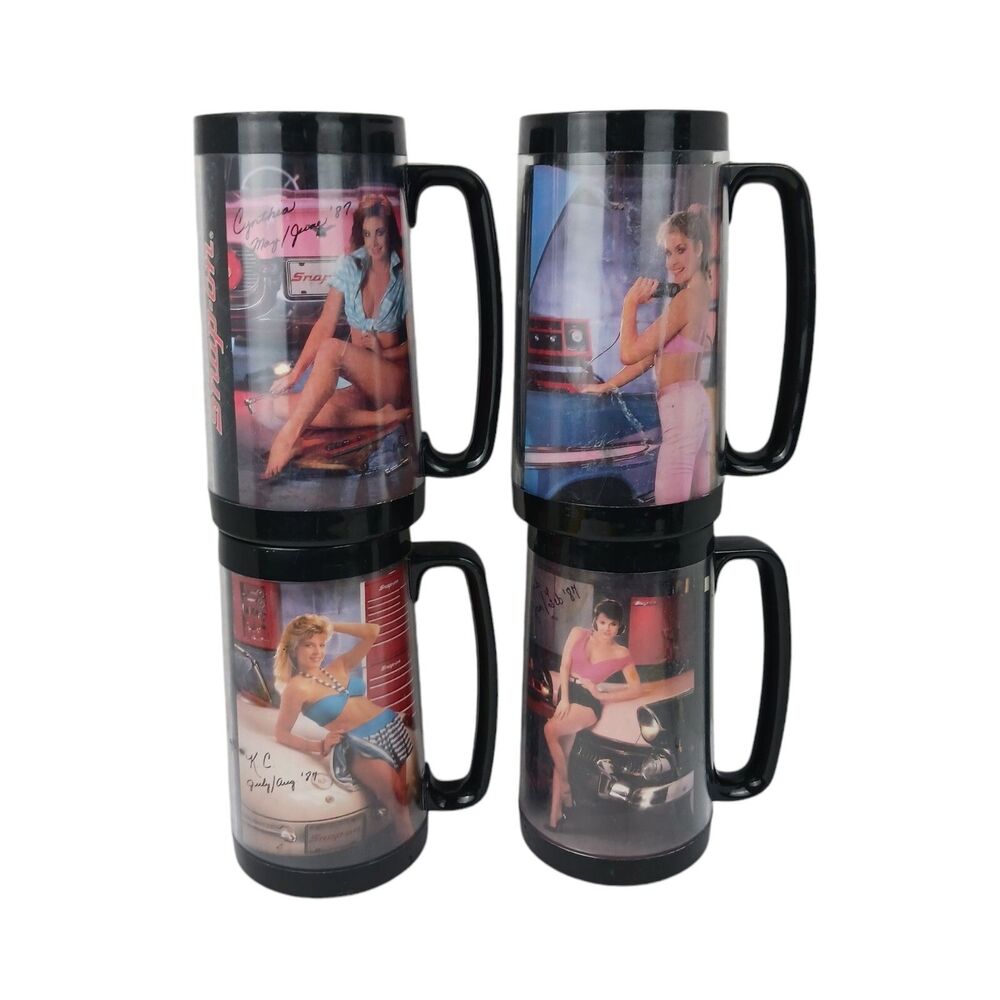 Snap-on Tools Pinup Girls Thermo Serv Vtg Insulated Mugs Set Of 4 Man Cave 1987